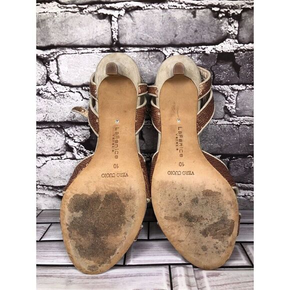 La Fenice Venezia Rose Pink Sequin Beige Suede Open Toe Heels Women Sz 10M US/41 - Picture 13 of 16